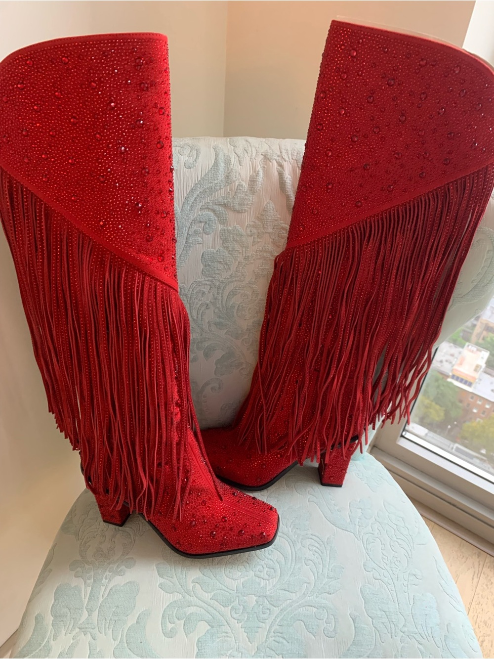 Jessica Simpson Red Fringe Mid-Calf Heeled Boots - Women - Picture 3 of 4
